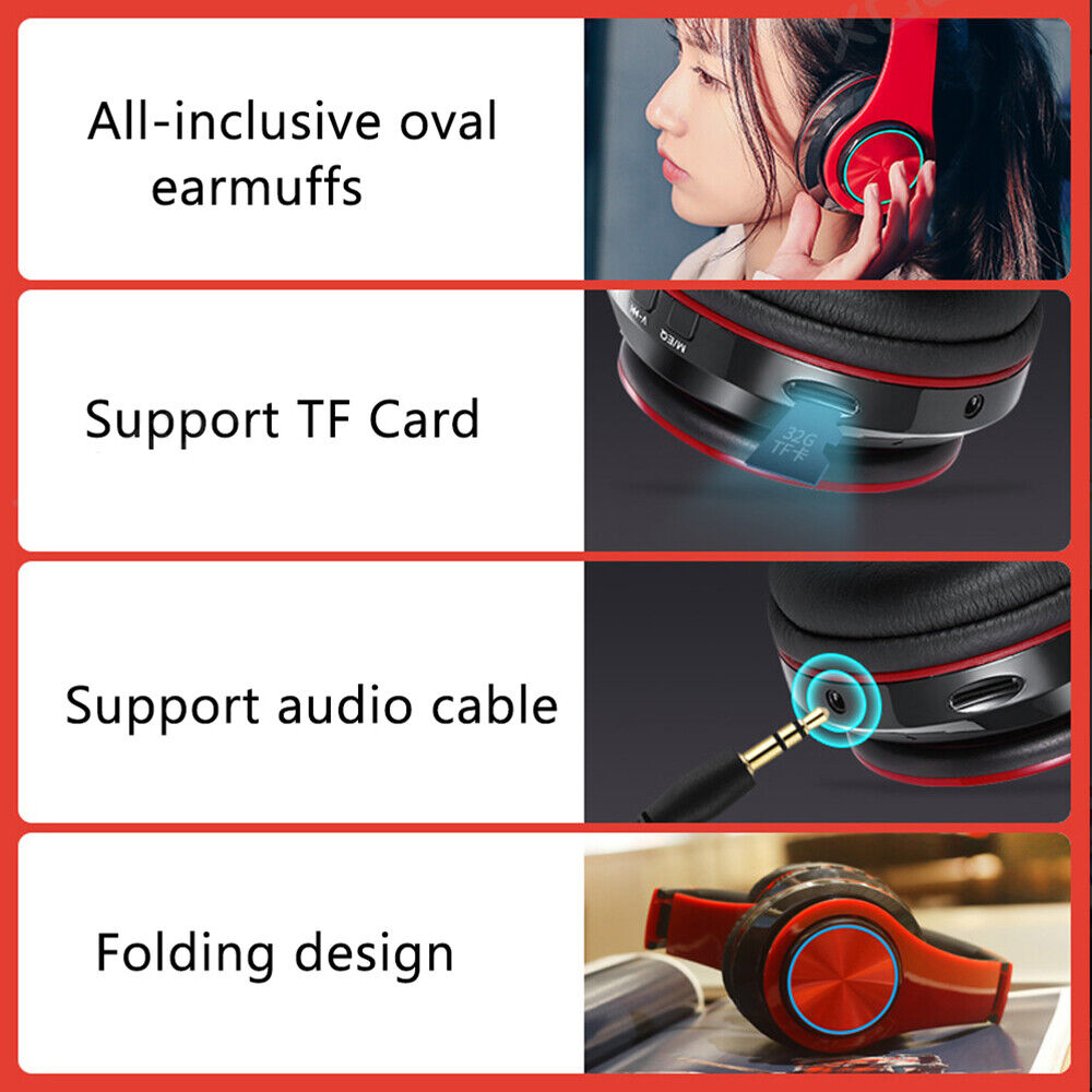 Wireless Bluetooth Headphones Over-Ear Noise Canceling All Devices UK