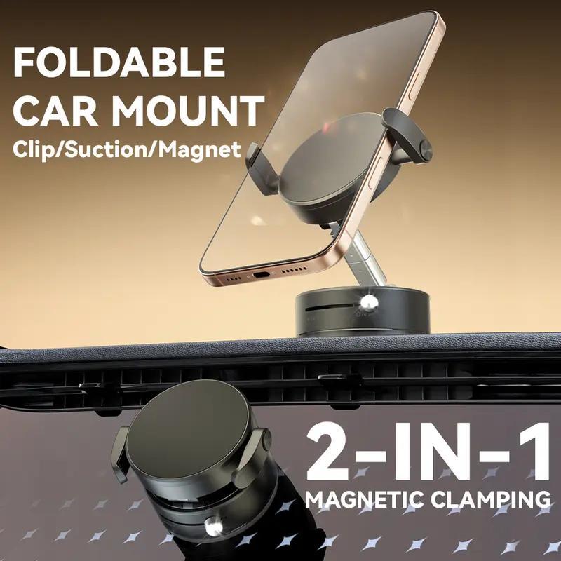 Upgraded Wireless Magnetic 360 Degree Rotating Adjustable Folding Car Phone Holder Strong Suction Power Is Suitable For Magsafe And All Smartphones
