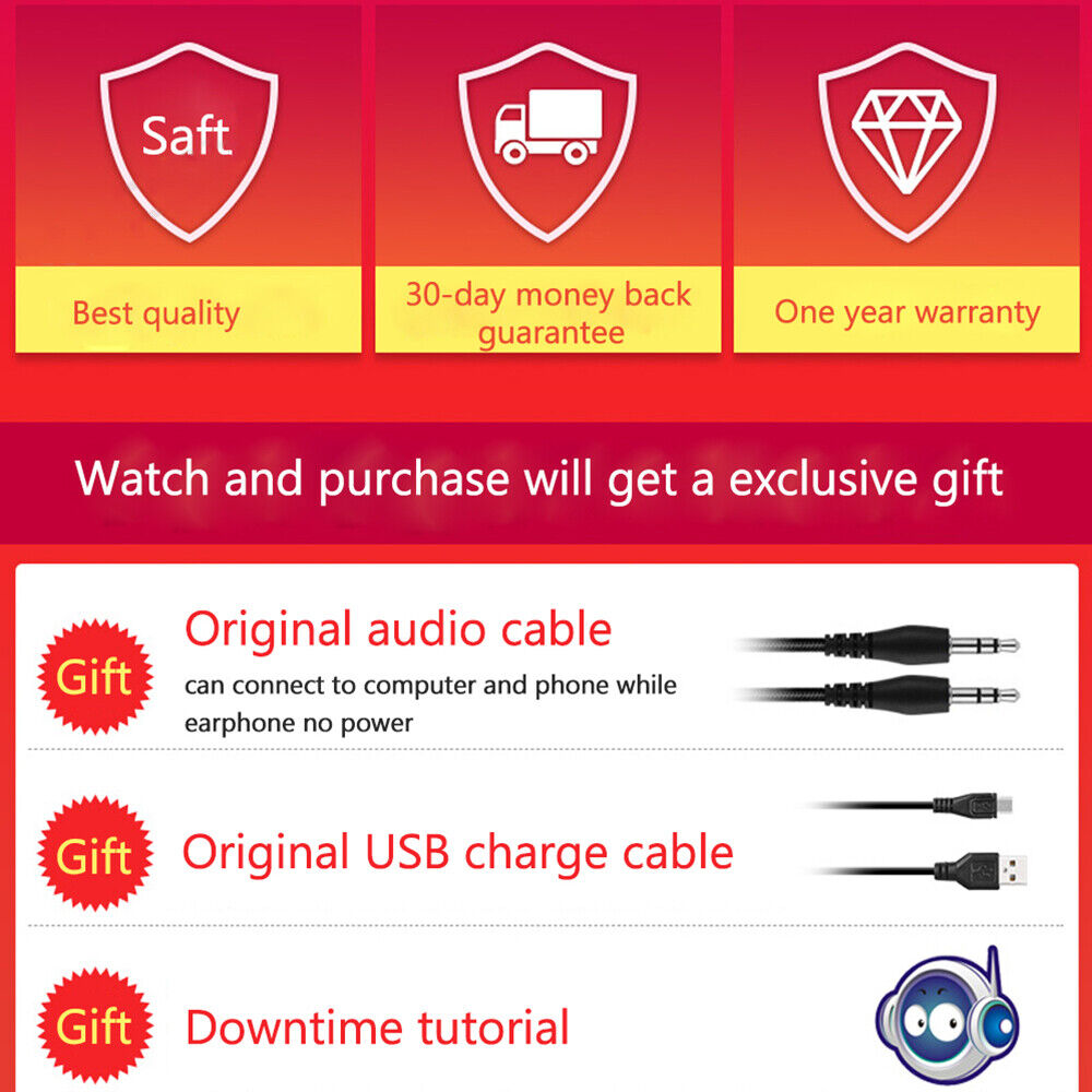 Wireless Bluetooth Headphones Over-Ear Noise Canceling All Devices UK